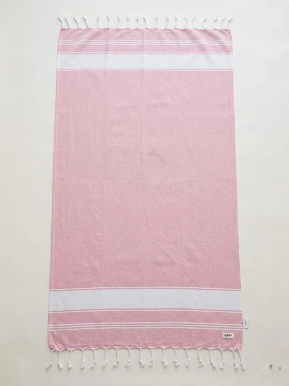 Pink and White Striped Fringe Turkish Towel